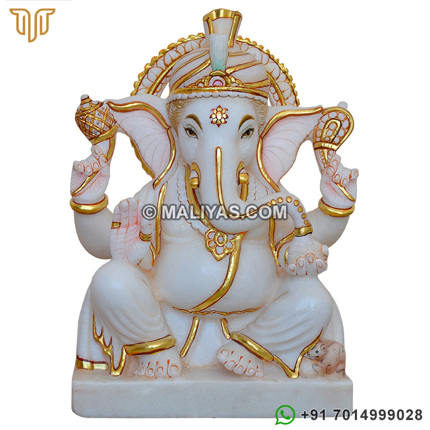White Marble Ganesha Idol Lord Ganesha marble Statue, Mkarana Lord