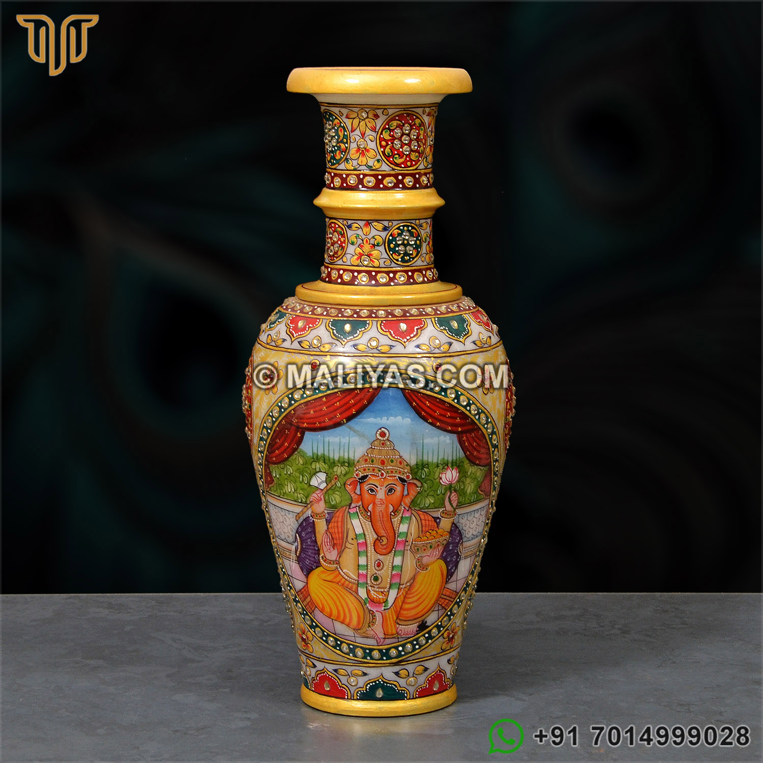 Marble Flower Vase with Ganesh Painting