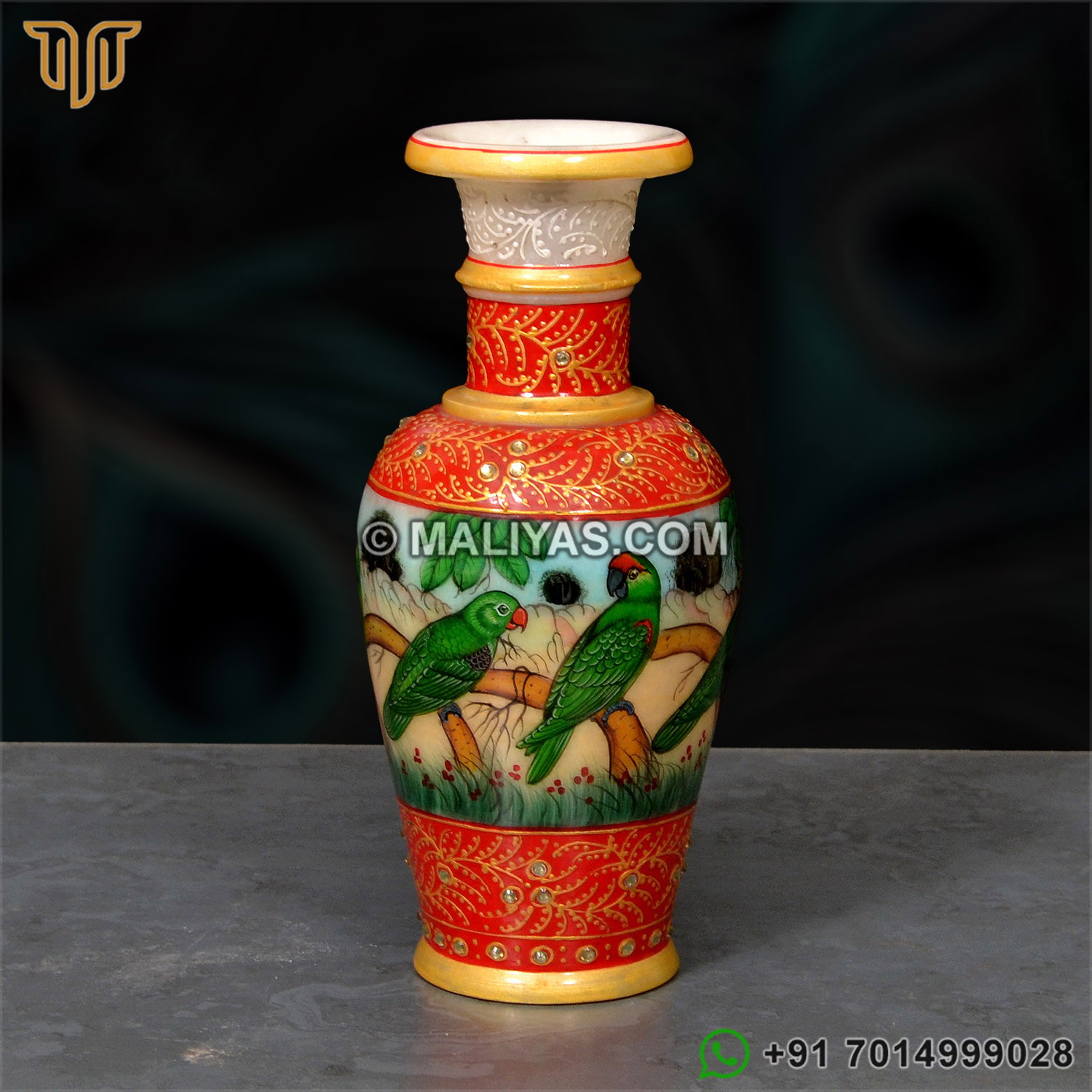 Marble Vase With Parrot Painting