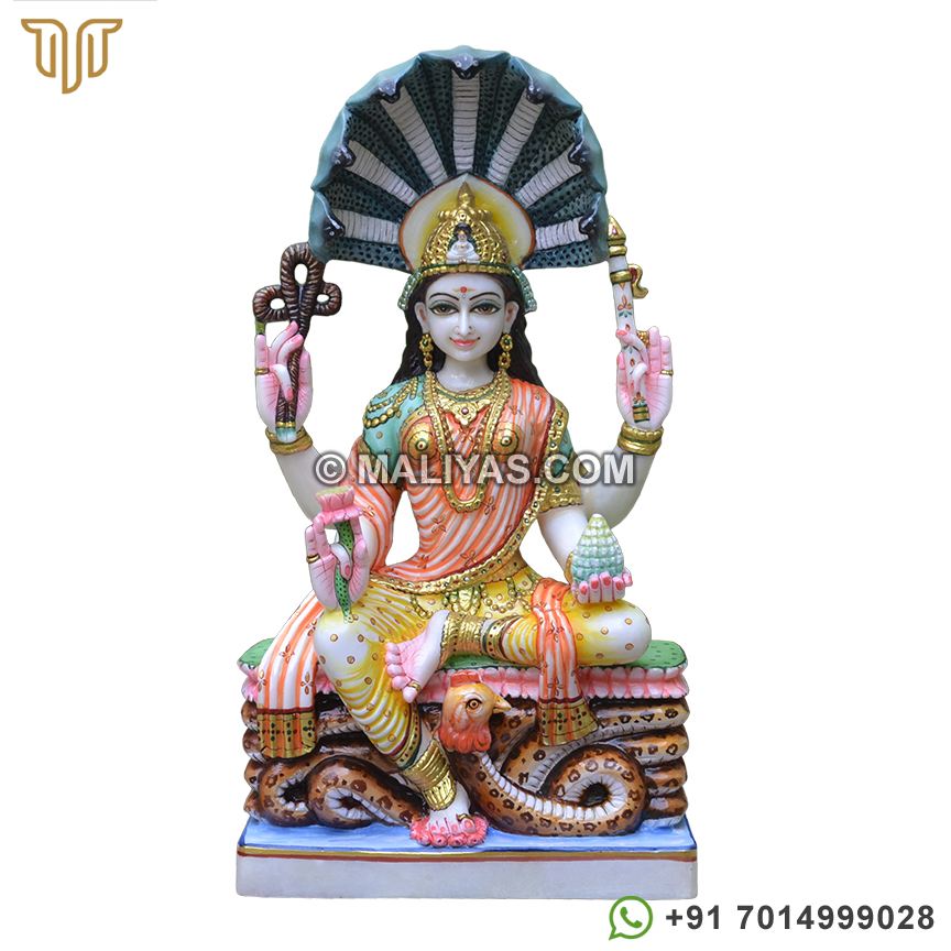 Colourfull Marble Goddess Padmavati Statue
