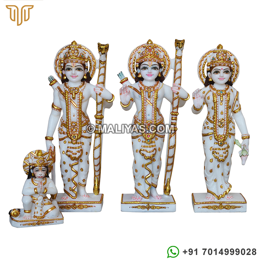 Golden Work White Marble Ram Darbar God Statue