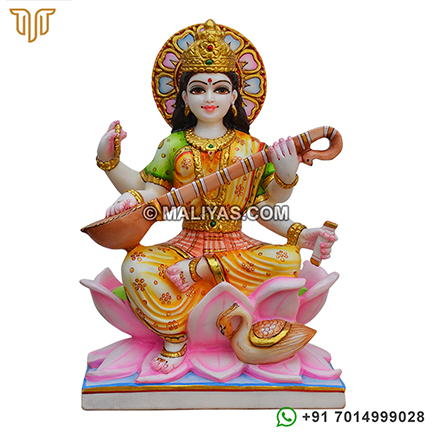 Beautiful Saraswati Statue Seated on lotus flower