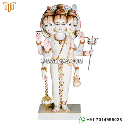 Beautifully Carved White Marble Dattatreya Statue