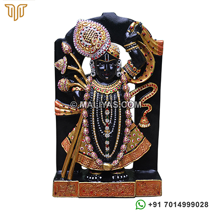 Colored Black Marble Shrinathji Statue