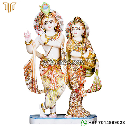 Exquisite Radha Krishna Statue in white marble
