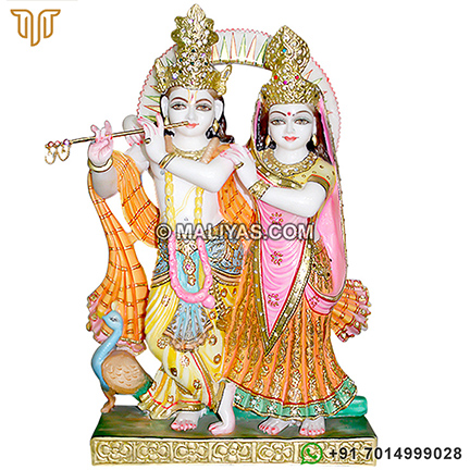 Exquisite Radha Krishna statue in White Marble