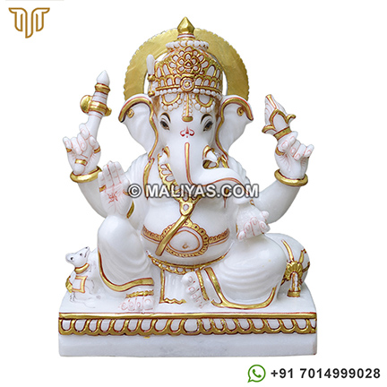 Exquisite White Marble Ganapati Murti