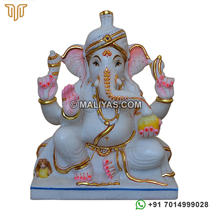 Ganesh Statue in White Marble