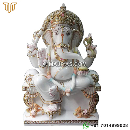 Golden Painted Marble Ganesh Statue