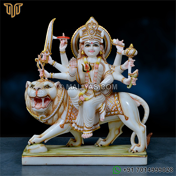 Golden work Beautiful Goddess Durga Statue from Marble