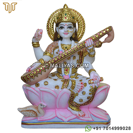 Golden work Designed Saraswati Statues