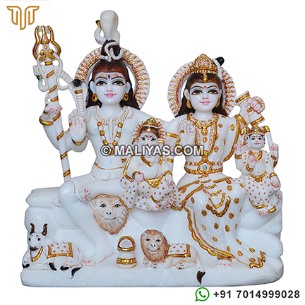 Golden work Marble shiva family Statue for temple