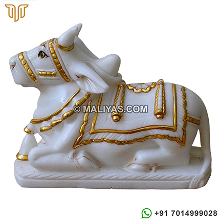 Golden work White Marble Nandi Statue