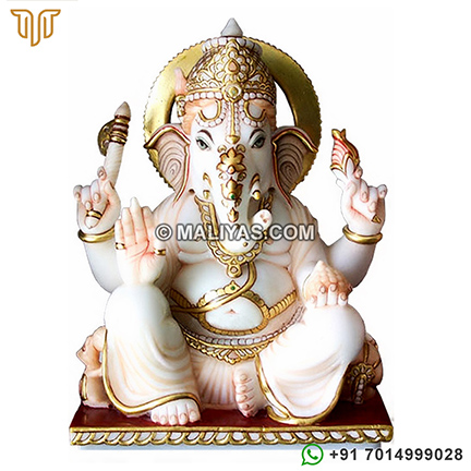 Hand carved Ganesh murti in makrana Marble
