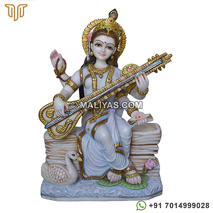 Hand carved marble Saraswati Statue for temple
