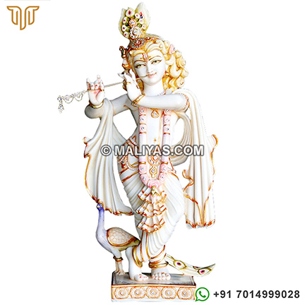 Handmade Krishna Statue with Peacock Marble