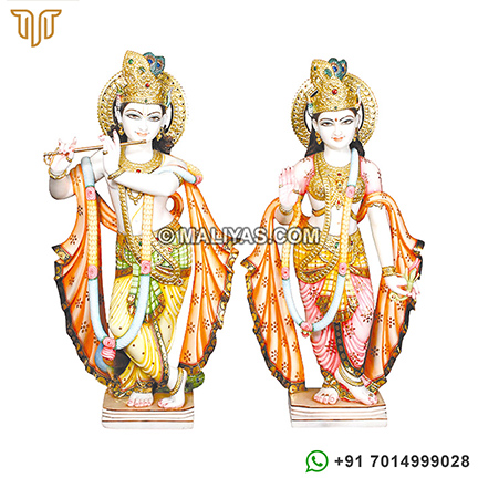 Krishna Radha Statue in White Marble