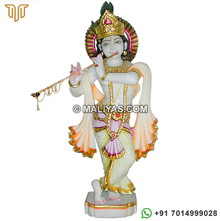 Krishna Statue in White Makrana Marble