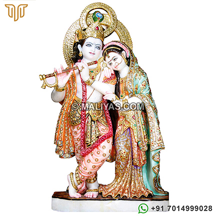 Lord Radha Krishna statue in white marble stone