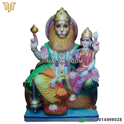 Marble Lord Narasimha with Goddess Lakshmi