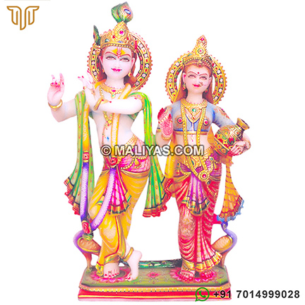Marble Radha Krishna Murti with painting