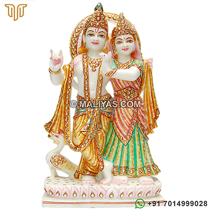 Marble Radha Krishna with kundan Painting