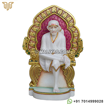 Marble Sai Baba Statue sitting on singhasan