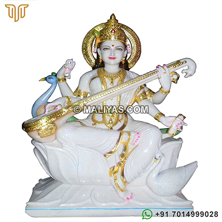Marble Saraswati statue carved out from marble