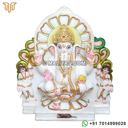 Marble ganesh with Riddhi Siddhi Murti