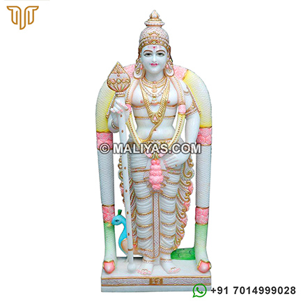 Marble kartikeya Statue with peacock