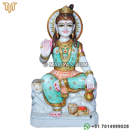 Marble lord Parvati statue with painting