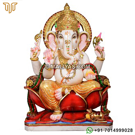 Multicolor Ganpati Marble Moorti