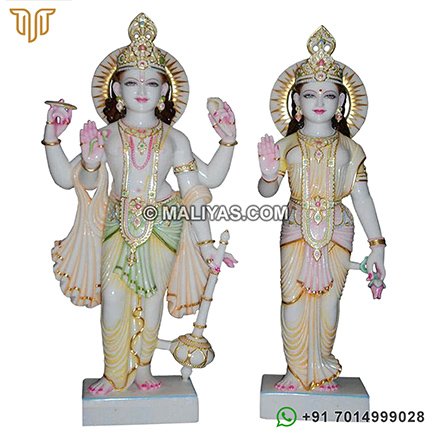 Painted Lord Laxmi Narayan from Marble Stone