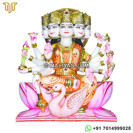Panchmukhi Stone Gayatri statue from White Marble
