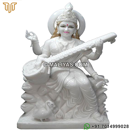 Pure White Marble Saraswati Murti