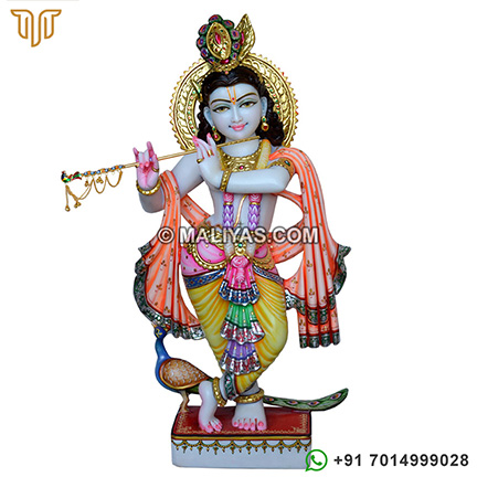Shri Krishna white marble statue