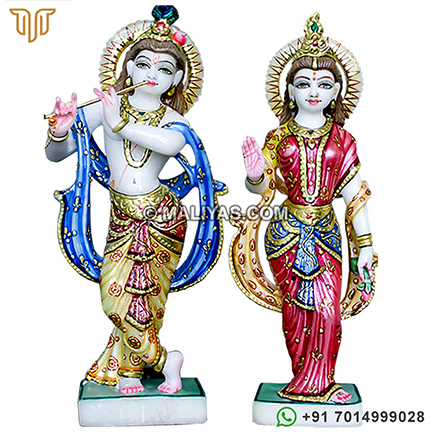 Standing Colored Marble Radha Krishna statue