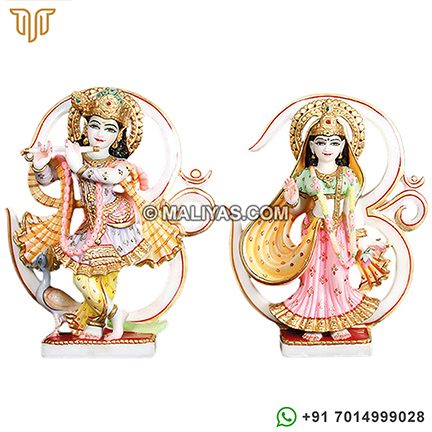 Standing Colored Marble Radha Krishna statue