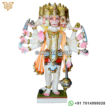 Standing White Marble Panchmukhi Hanuman Murti