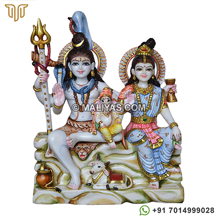 Superior quality Marble Gauri Shankar Ganesh Statue