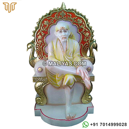 Unique Marble Sai Baba Statue sitting on singhasan