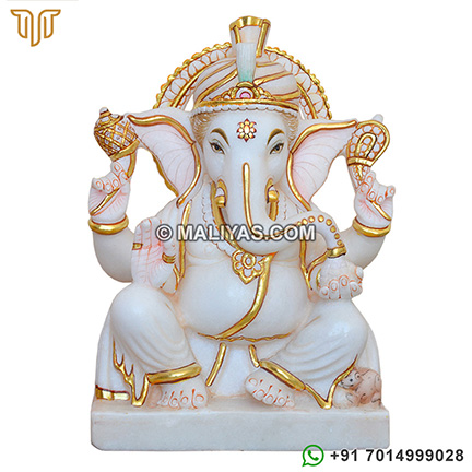 White Ganesh Ji Marble Statue