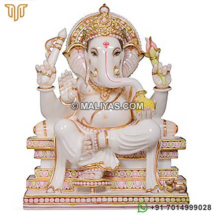 White Golden Marble Ganesha Statue
