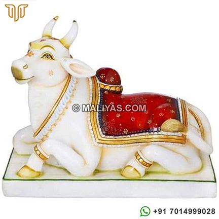 White Marble Nandi Statue with Painting