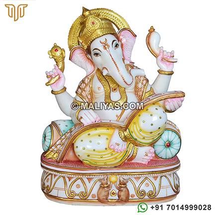 White Marble Reading book Ganesh ji Moorti