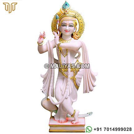 white Marble Krishna With Peacock statue